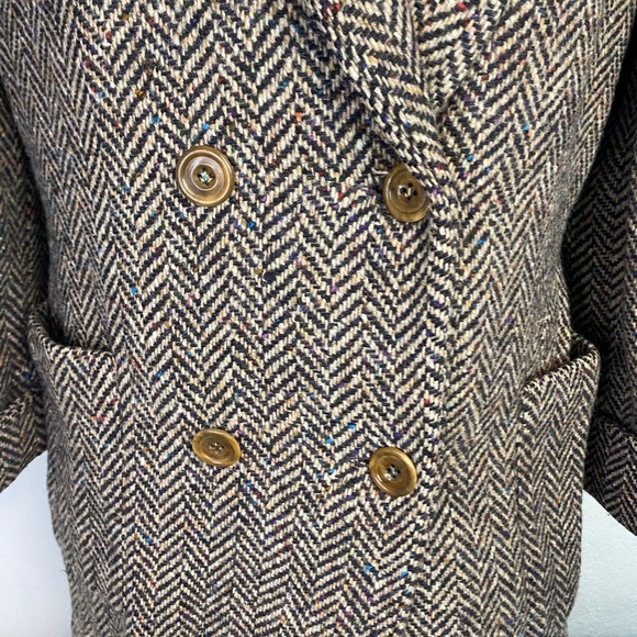 Paul Levy Womens M Midi Herringbone Double Breasted Tweed Fray Cuffs Silk Blend - Picture 3 of 11